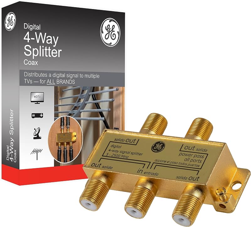 GE Cabo Divisor Coaxial de 4 Vias, 5-2500 MHz, Compatível com RG6