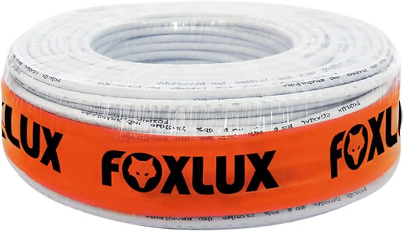 Cabo Coaxial RG6 95% Foxlux 100m para TV, Antena e Transmissão