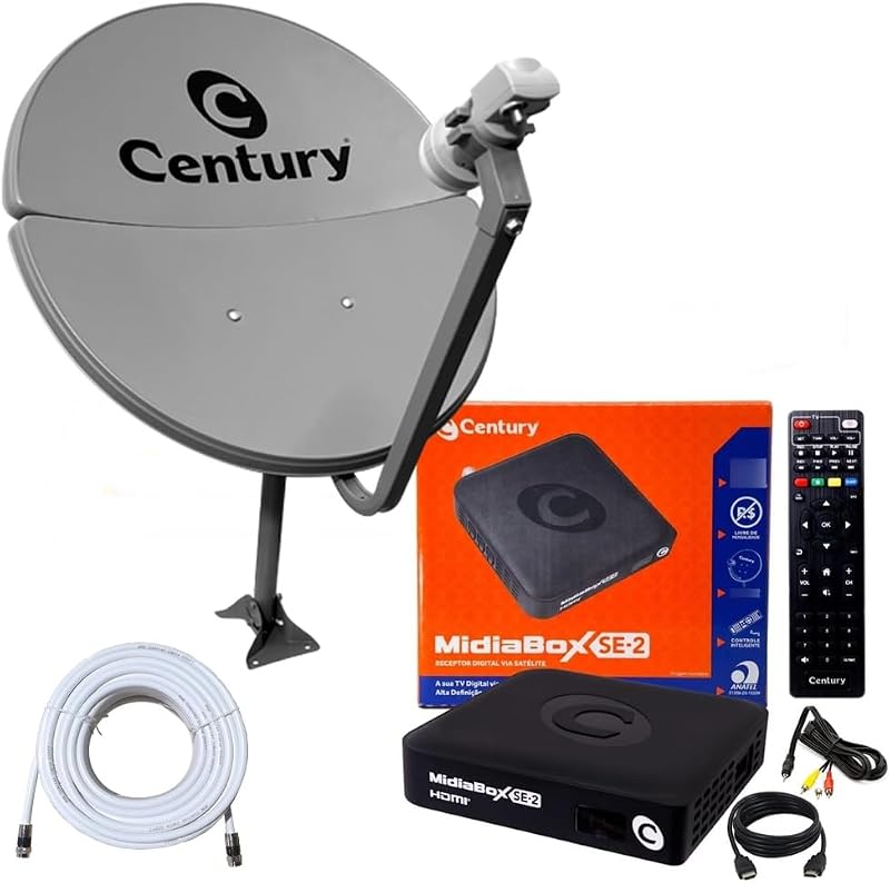 Kit Antena Parabólica com Receptor Digital Century Midiabox B7 Sat HD Regional